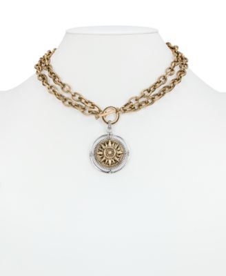 Antique-Like Gold-Tone and Silver-Tone Ox Compass Convertible Necklace