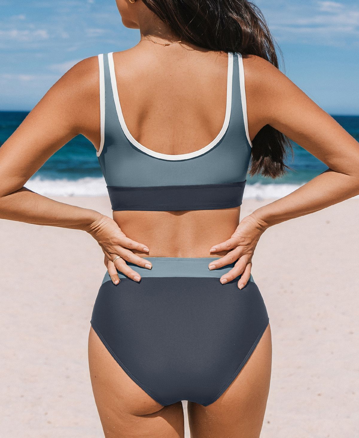 Cupshe Women's Scoop Neck Color Block Bikini Sets