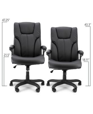 High Back Adjustable Faux Leather Office Chair in Black and Black Base