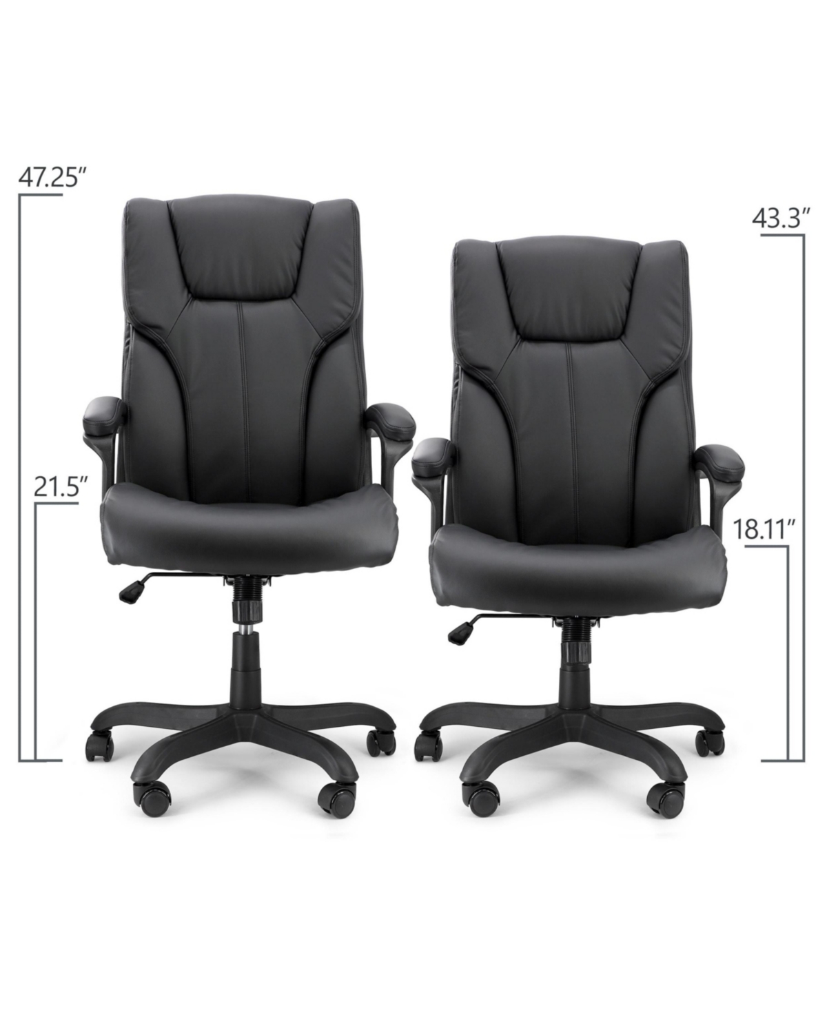 Elama High Back Adjustable Faux Leather Office Chair in Black and Black Base