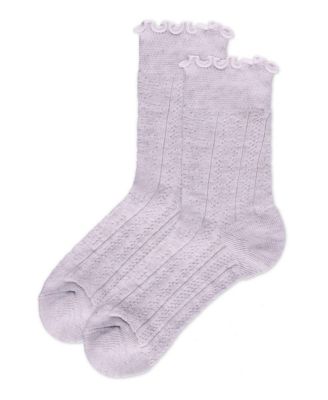 Women's Heart Ruffle Cuff Pointelle Crew Socks
