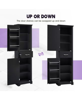 Tall Bathroom Storage Cabinet, Freestanding with Two Doors and Adjustable Shelves