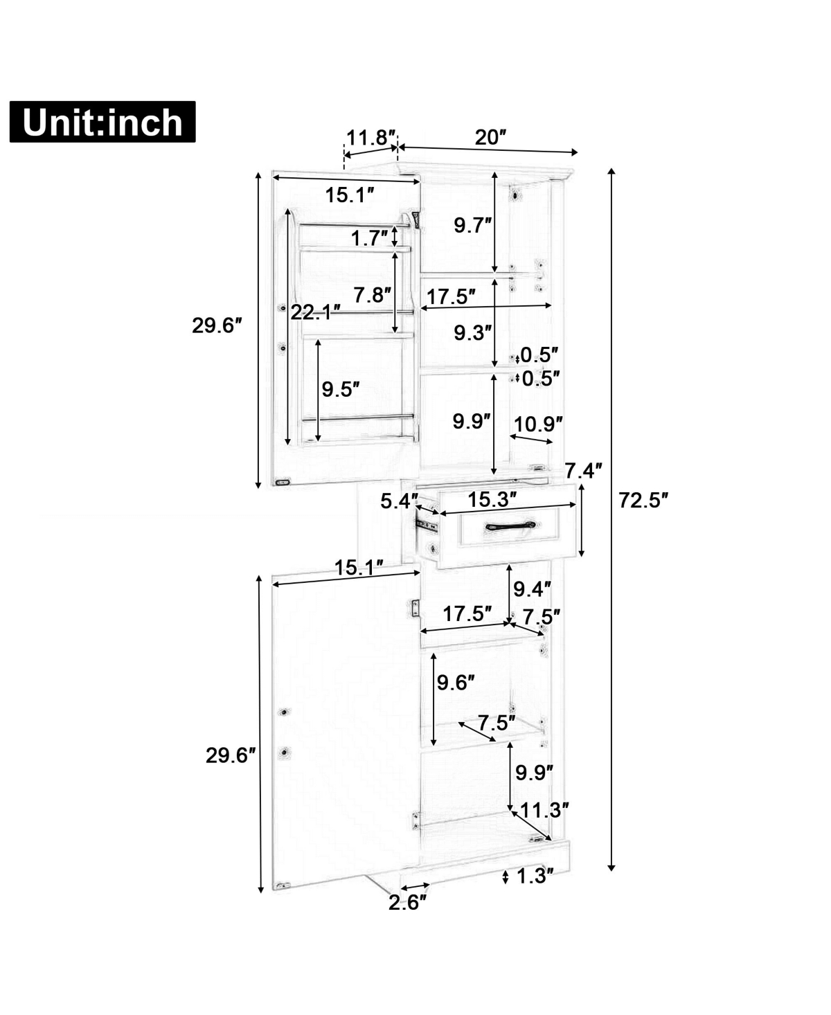 Casainc Tall Bathroom Storage Cabinet, Freestanding with Two Doors and Adjustable Shelves