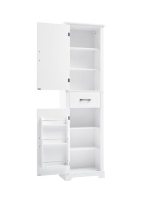 Tall Bathroom Storage Cabinet, Freestanding with Two Doors and Adjustable Shelves