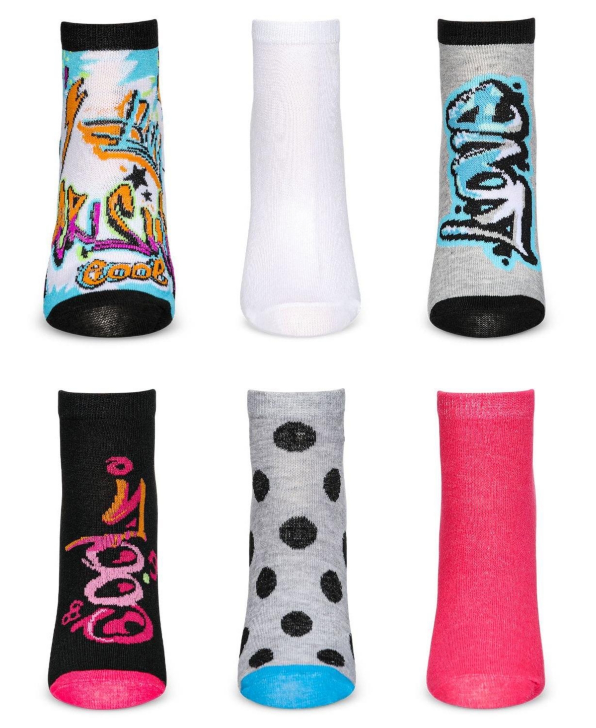 MeMoi Women's 6 Pair Pack Graffiti Style Low Cut Socks