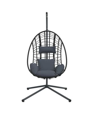 Hanging Egg Chair Anthracite Rattan Large Removable Covers