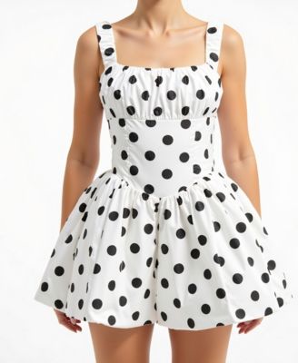 Women's Polka Dot Corset Bodice Flared Mini Dress