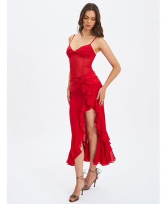 Women's Dahlina Red Ruched Waist High Slit Maxi Dress