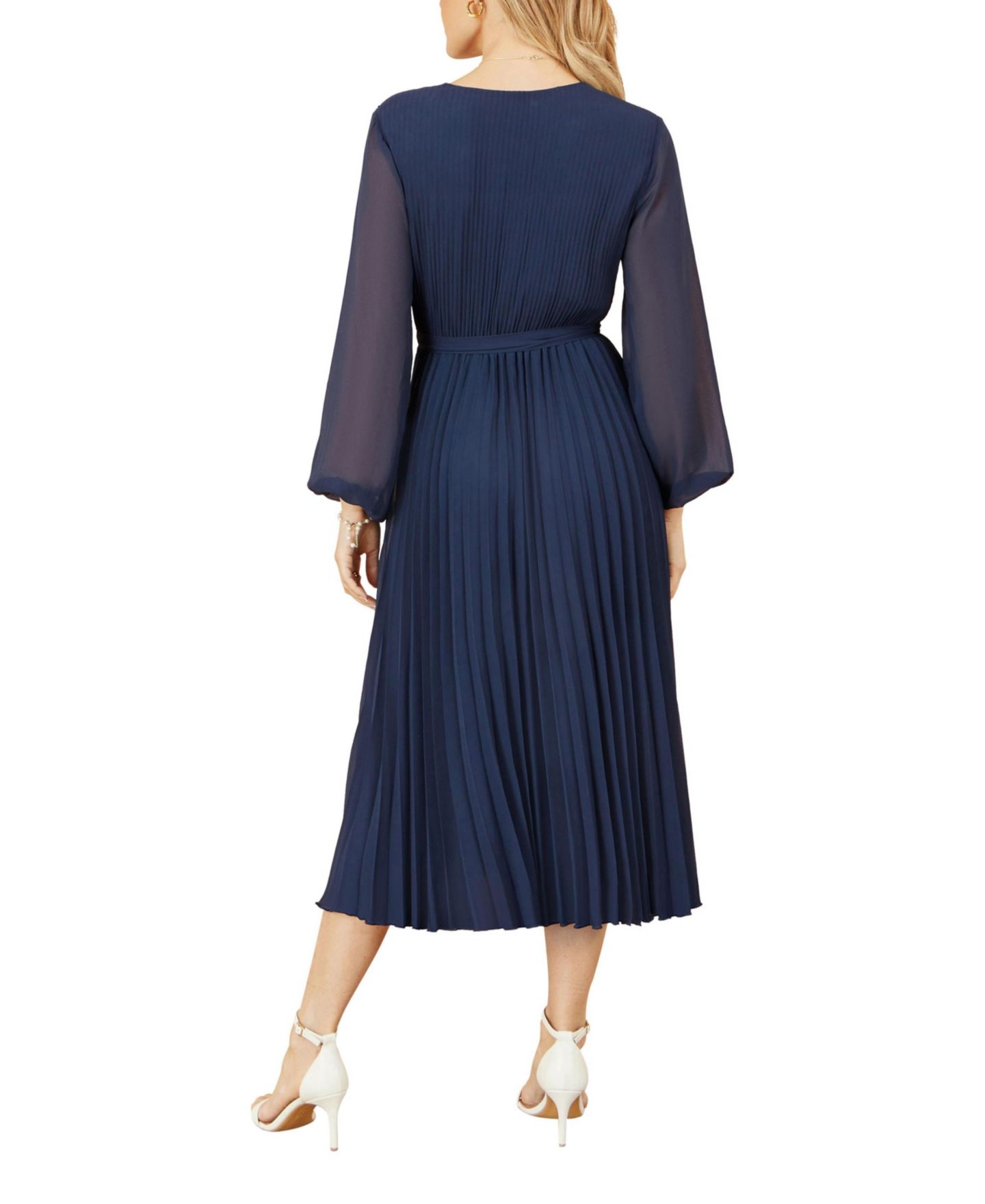 Женское платье Yumi Long Sleeved Pleated Midi Wrap, цвет: Тёмно-синий — фото 7