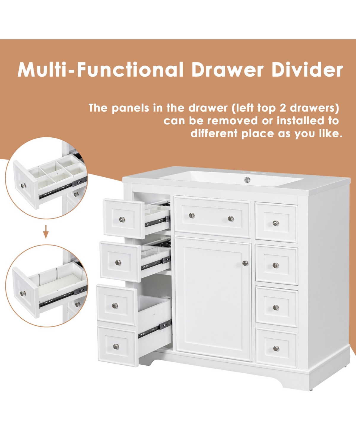 Casainc 36" Bathroom Vanity, Cabinet Base Only, One and Six Drawers