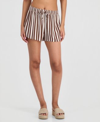 Juniors' Striped Crinkle Gauze Cover-Up Dolphin Shorts, Macy's Exclusive