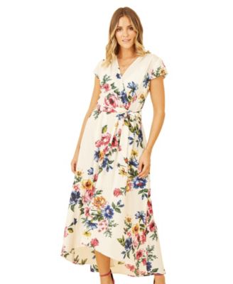 Women's Floral Print Dip Hem Wrap Dress