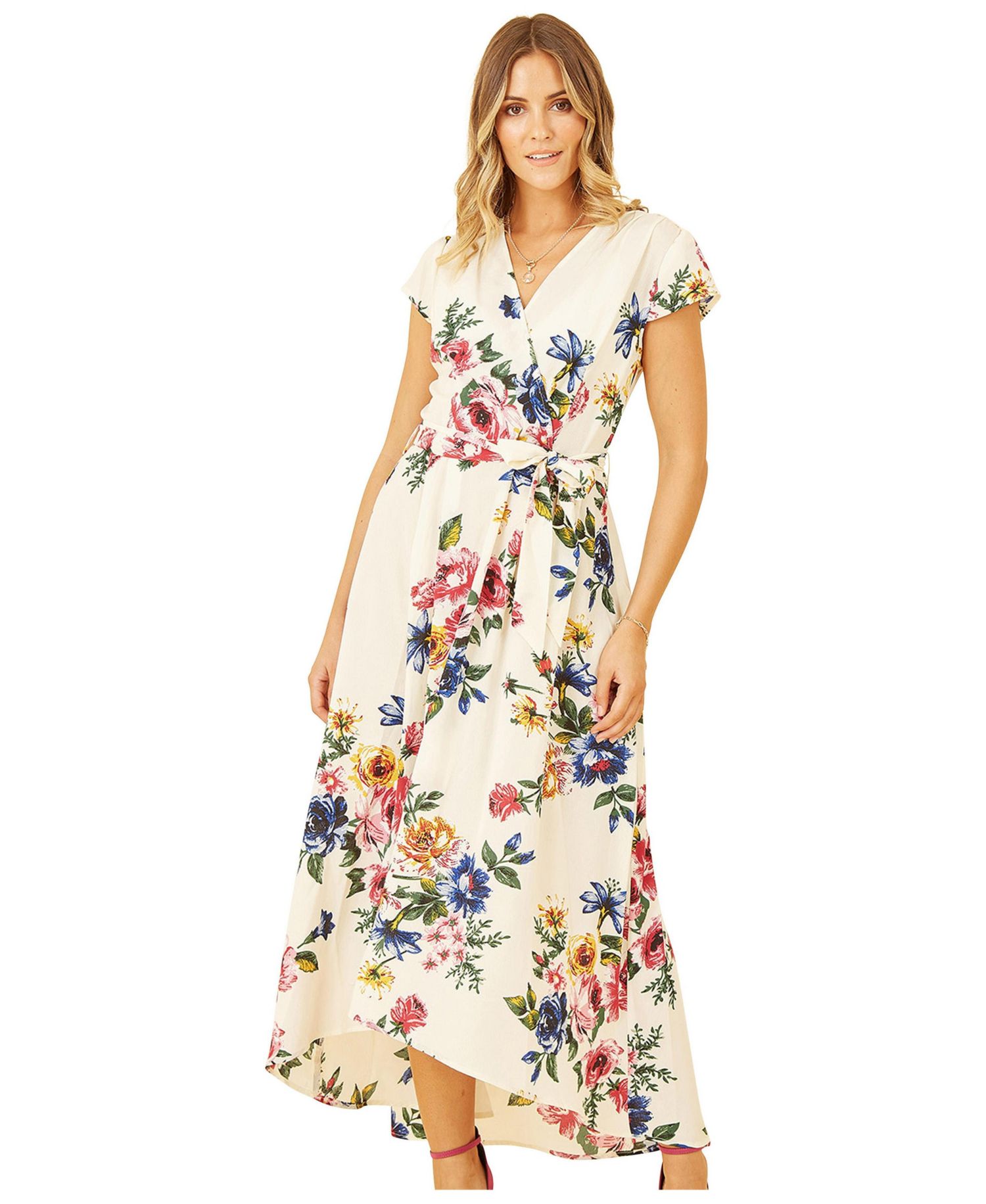 Women's Floral Print Dip Hem Wrap Dress