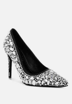 Womens Iceout Diamante & Rhinestone Embellishments Pumps