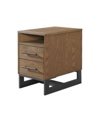 16"" oak veneer wire brushed rustic finish Chairside Table in Dune