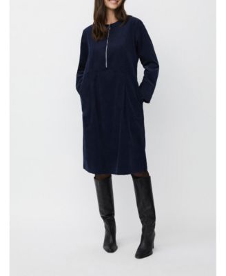 Women's Long Sleeve Crew Neck Zip Midi Dress