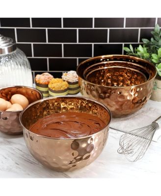 Hammered Bubble Texture 5 Piece Stainless Steel Serving Bowl Set in Copper