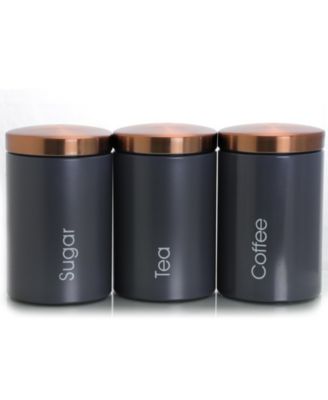 Essential Kitchen Storage 3 Piece Sugar, Coffee and Tea Canister Set in Matte Gray