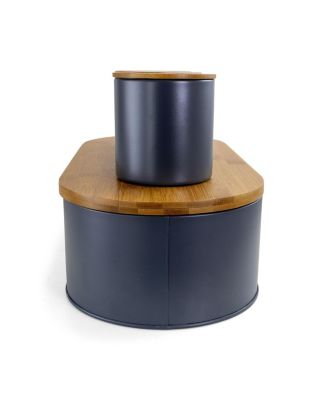 Bamboo Kitchen Countertop 4 Piece Metal Bread Basket and Canister Set in Gray with Lids