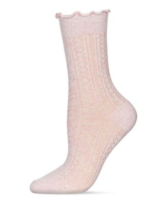 Women's Heart Ruffle Cuff Pointelle Crew Socks