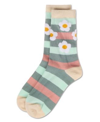 Women's Flower Pop Stripe Dimensional Crew Socks