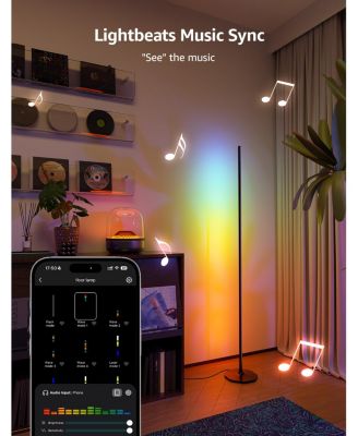 OE1 55 in. AI Smart RGBWW Black Standard Floor Lamp, 1000 LM Dimmable Color Changing Accent Light for bedroom living room