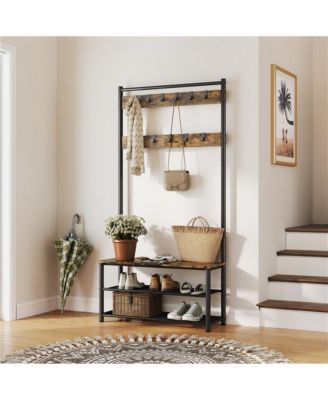 73” H Metal Hall Tree with Shoe Storage Bench Entryway