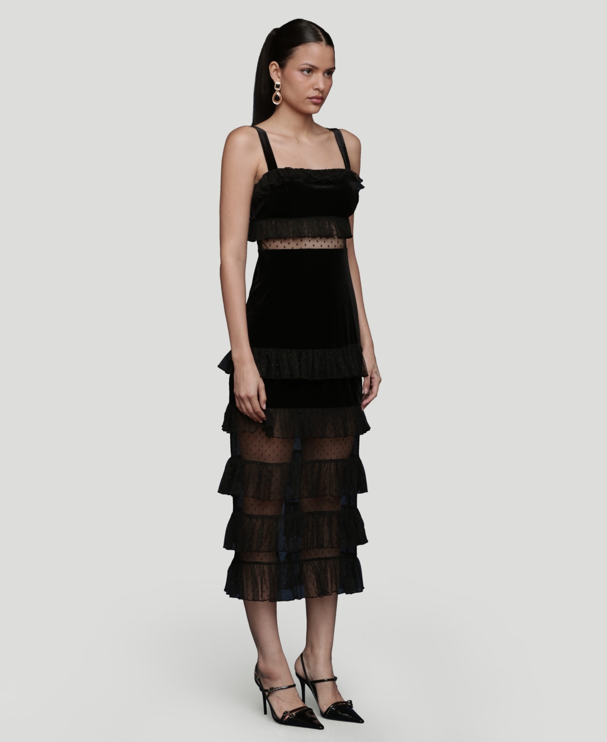 Avec Les Filles Women's Tiered Square Neck Midi Dress