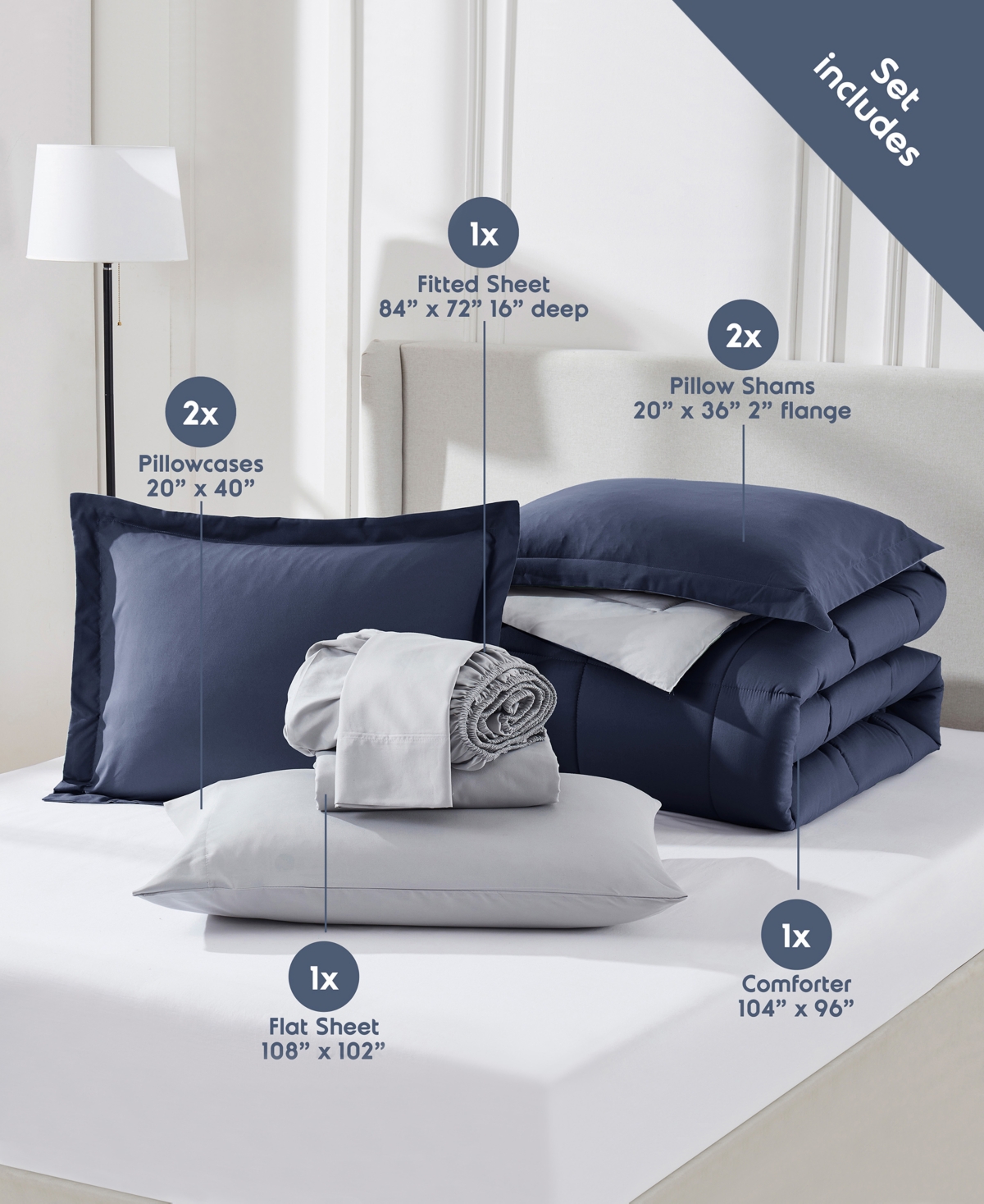 Nestl Luxury Soft Reversible 7-pc. Comforter Set, California King In Blue