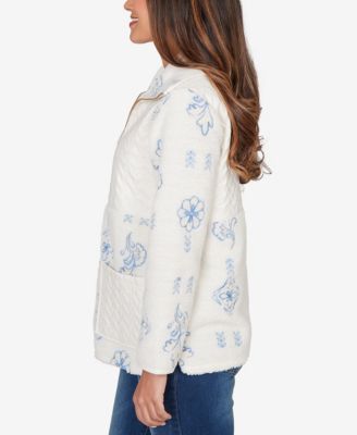 Petite Embroidered Quilted Shearling Jacket