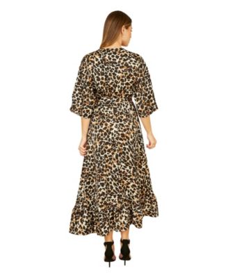 Women's Leopard Print Kimono Sleeve Wrap Dress