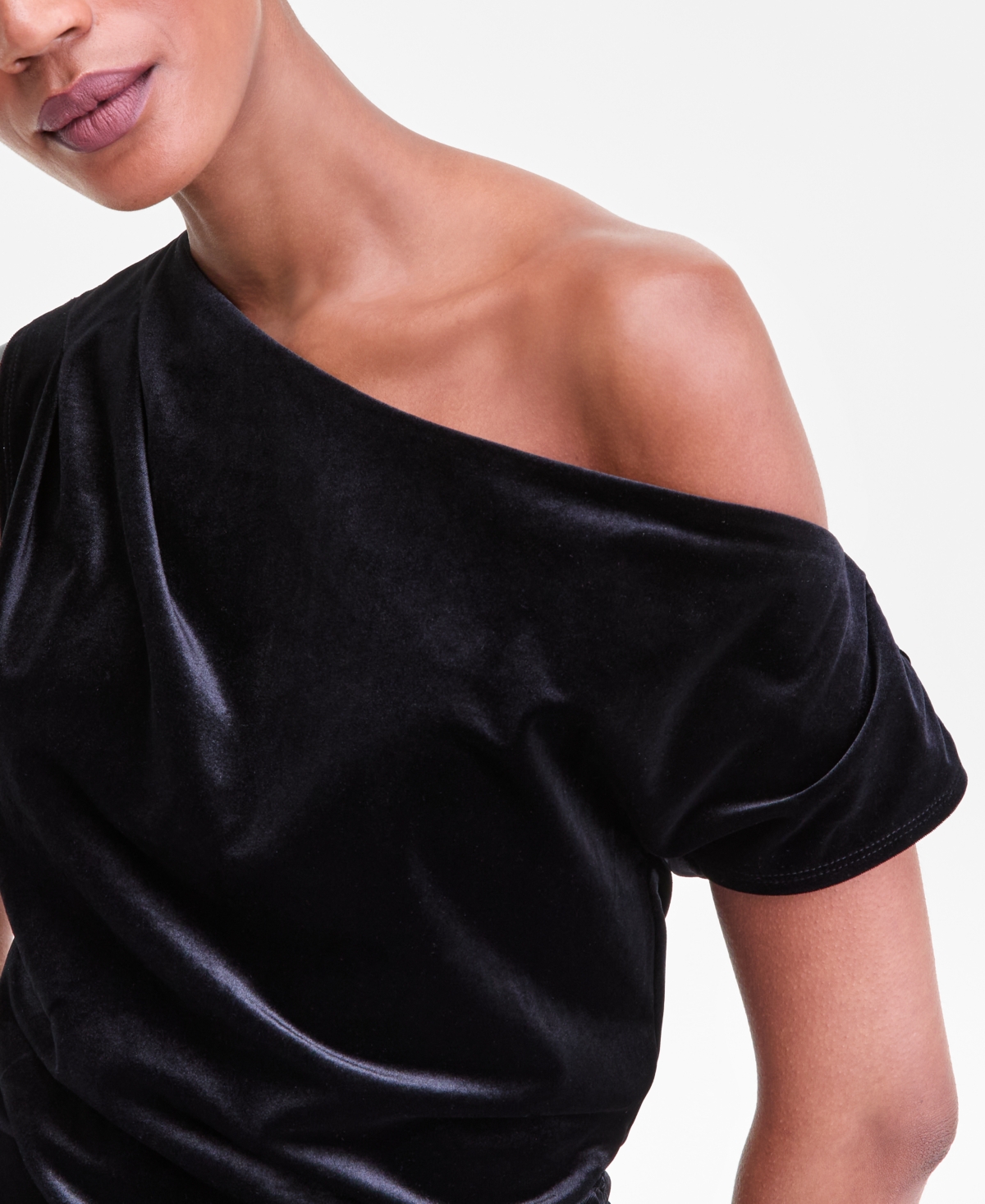 I.n.c. International Concepts Women's Asymmetric Draped Velvet Top, Macy's Exclusive