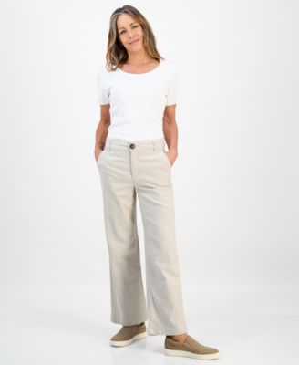 Petite Mid-Rise Dobby Twill Wide-Leg Pants, Exclusively at Macy's