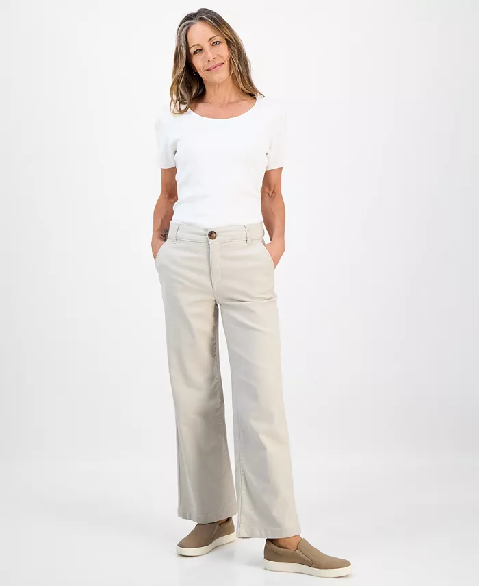 Petite Mid-Rise Dobby Twill Wide-Leg Pants - thumbnail 7