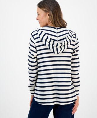 Petite Striped Waffle-Knit Pullover Hoodie, Macy's Exclusive