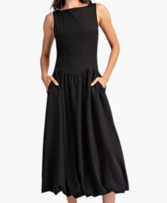 Women's Sleeveless Bateau-Neck Fit-And-Flare Midi Dress