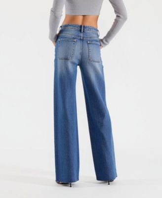 Women's High-Waist Light Wash Wide-Leg Cuffed Jeans