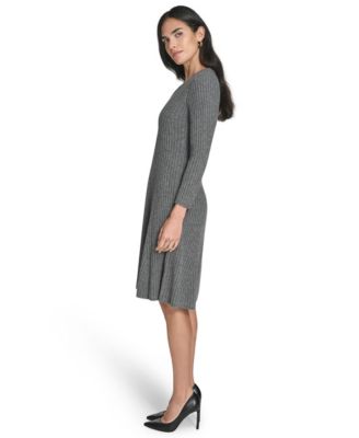 Petite V-Neck Fit & Flare Ribbed Dress