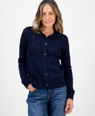 Style & Co - Petite Pointelle-Knit Crewneck Cardigan