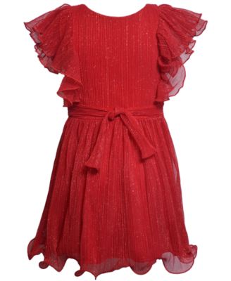 Girls' 7-16 Flutter Sleeve Pleated Tulle Dress