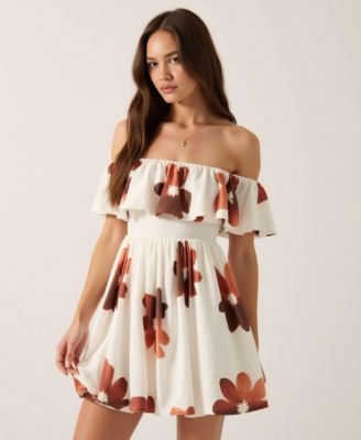 Women's Floral Off-Shoulder Ruffled Bodice Mini Dress