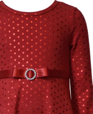 Girls' 2T-6X Long-Sleeve Foiled Dot Santa Dress