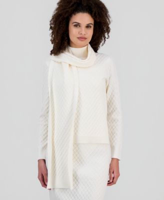 Women's Cable-Knit Long-Sleeve Scarf Sweater 