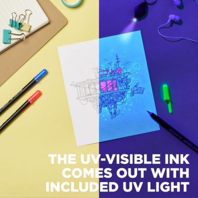 Gelly Roll UV Pen - UV Gel Ink Pen with UV Keychain Flashlight - 9 Pens, 3 Lights