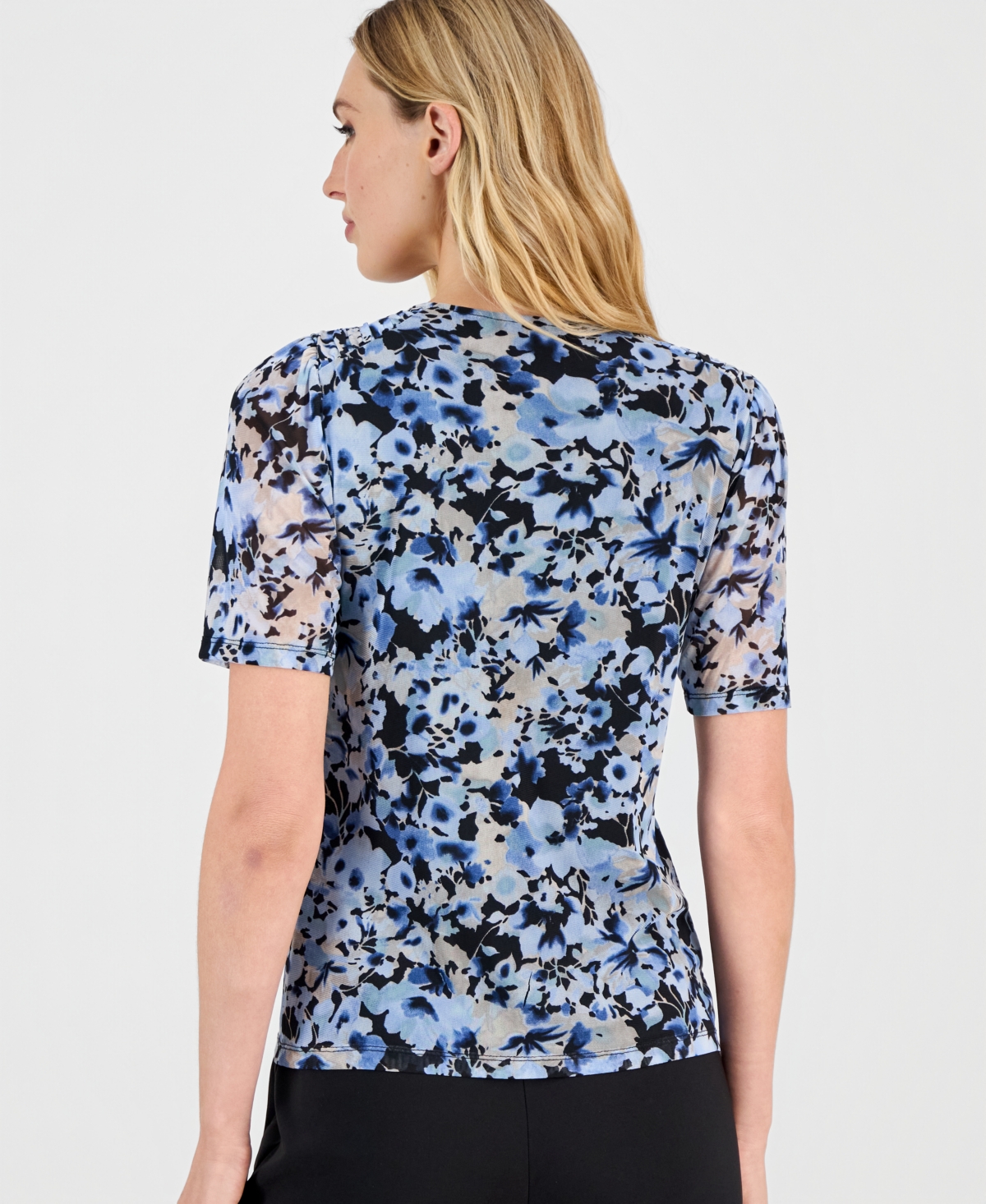 Anne Klein Women's Short-sleeve Printed Mesh T-shirt In Multi
