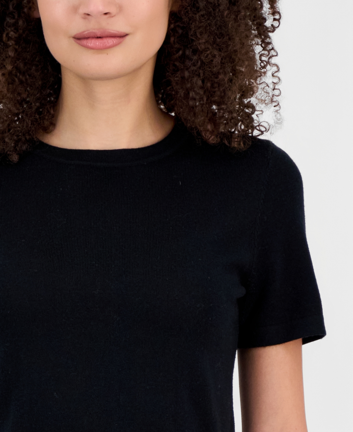 Anne Klein Women's Short-sleeve Wool Sweater In Black