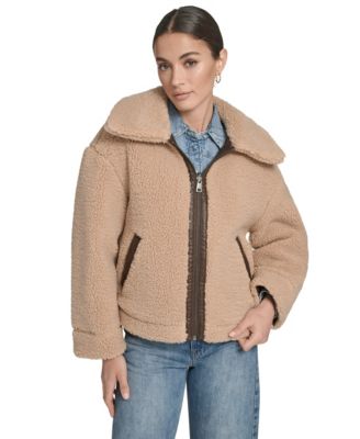 Women's Regular Reversible Sherpa to Faux Leather Aviator Jacket