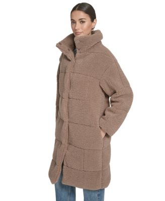 Women's Long Sherpa Snap-Closure Teddy Coat