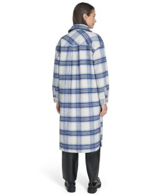 Women's Regular Long Wool Blend Plaid Coat