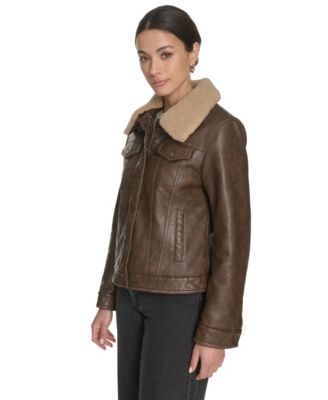 Women's Regular Faux Leather Trucker Jacket